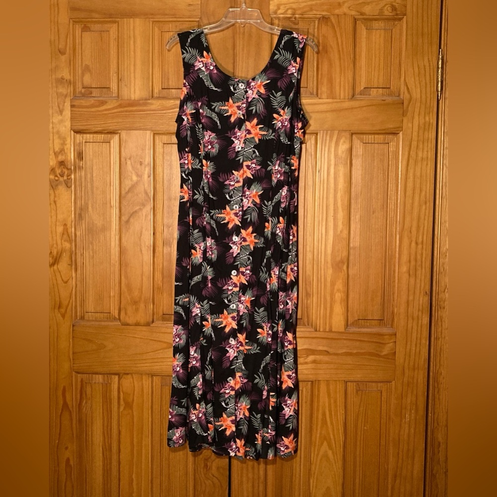 NWOT Blair Vintage 90s Sleeveless Dress Maxi Black Orange Size LP Large Petite